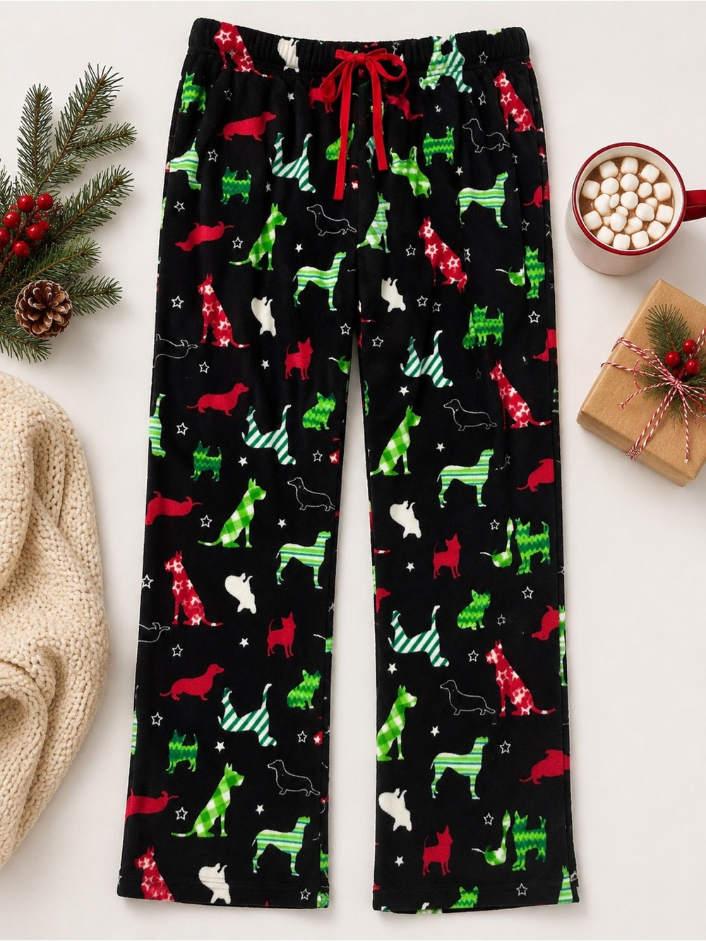 Jammies For Your Families Women’s M Christmas Dog Fleece Pajama Pants Black